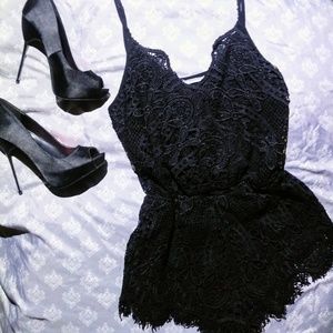San Joy Black Lace Romper Small